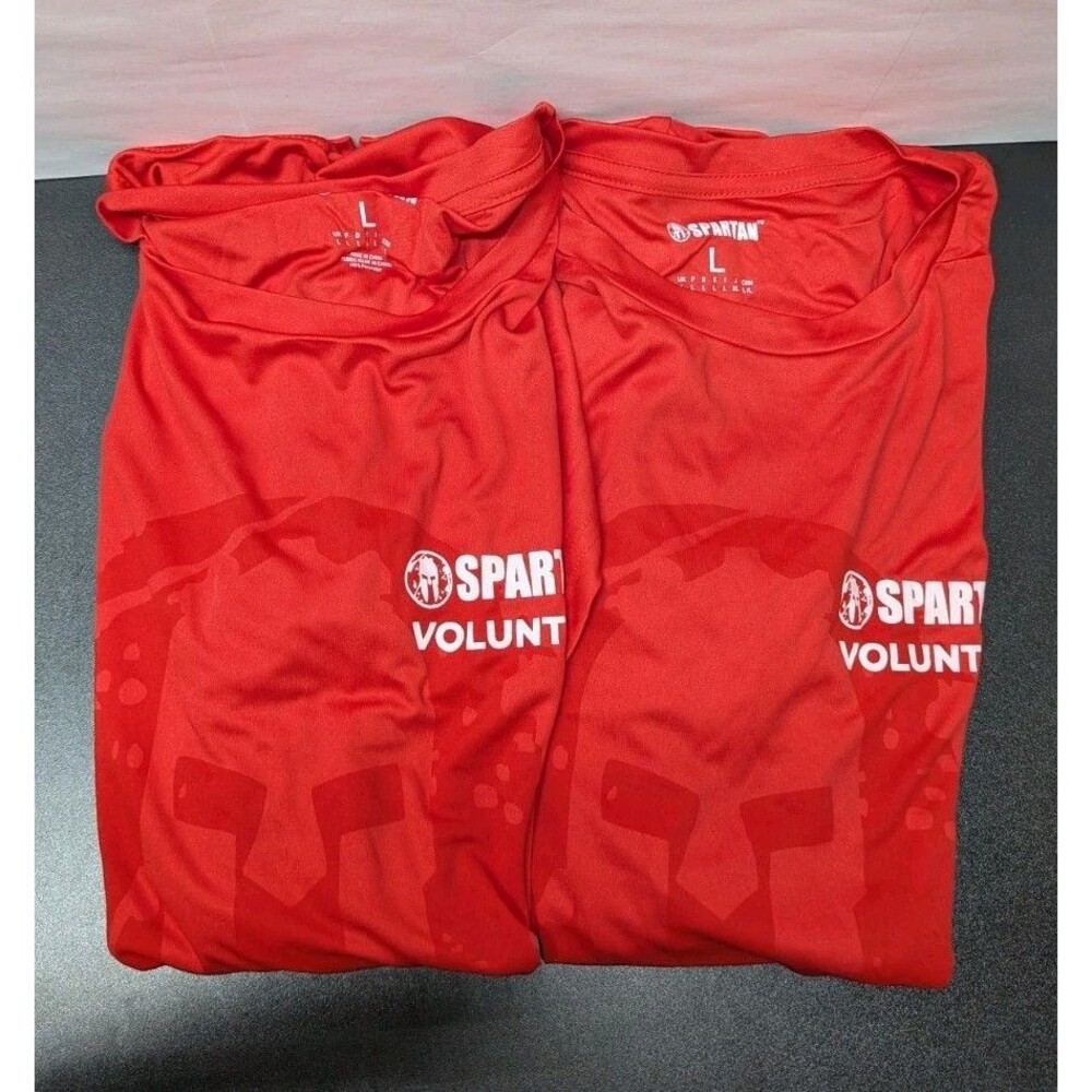 2pc Spartan Size Large Unisex Technical Men's Volunteer Red T-shirt